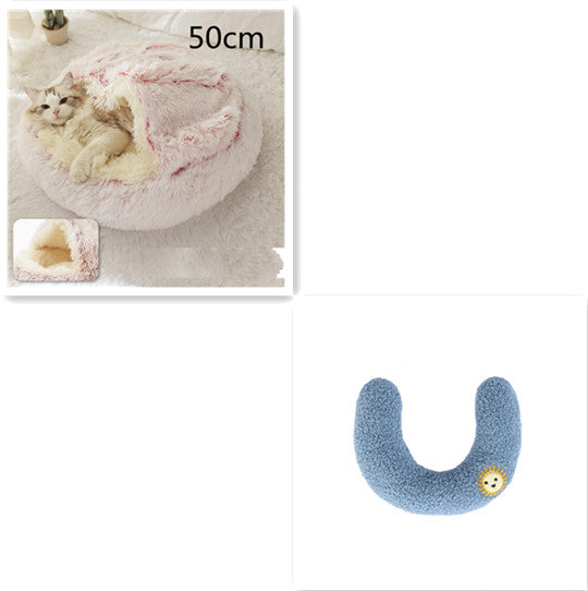 2-in-1 Round Plush Calming Pet Bed