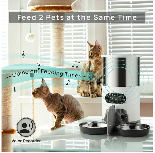 Double Tray Stainless Steel Automatic Pet Feeder