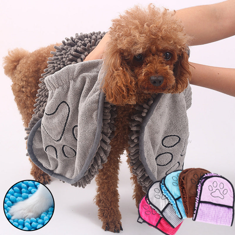 Cat wearing microfiber bathrobe after bath showing absorbent fabric