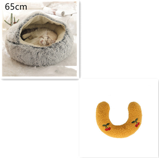 2-in-1 Round Plush Calming Pet Bed