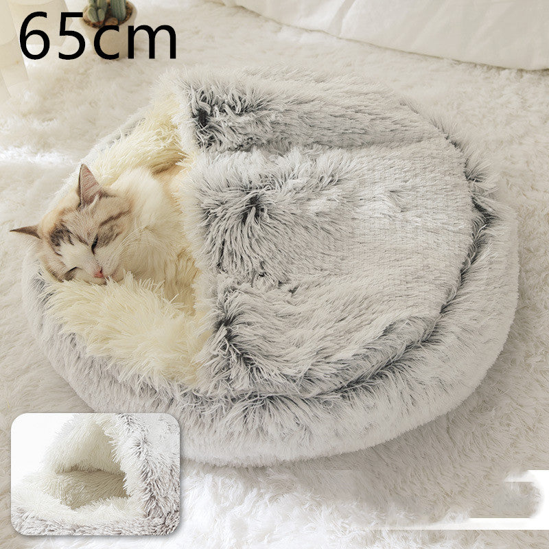 2-in-1 Round Plush Calming Pet Bed