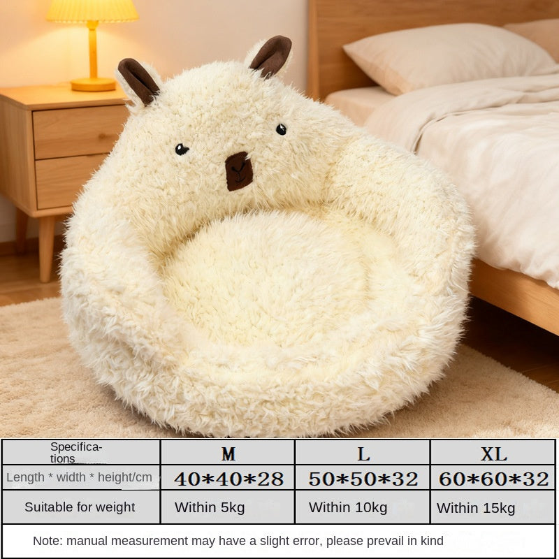 Semi-Enclosed Alpaca Plush Pet Bed