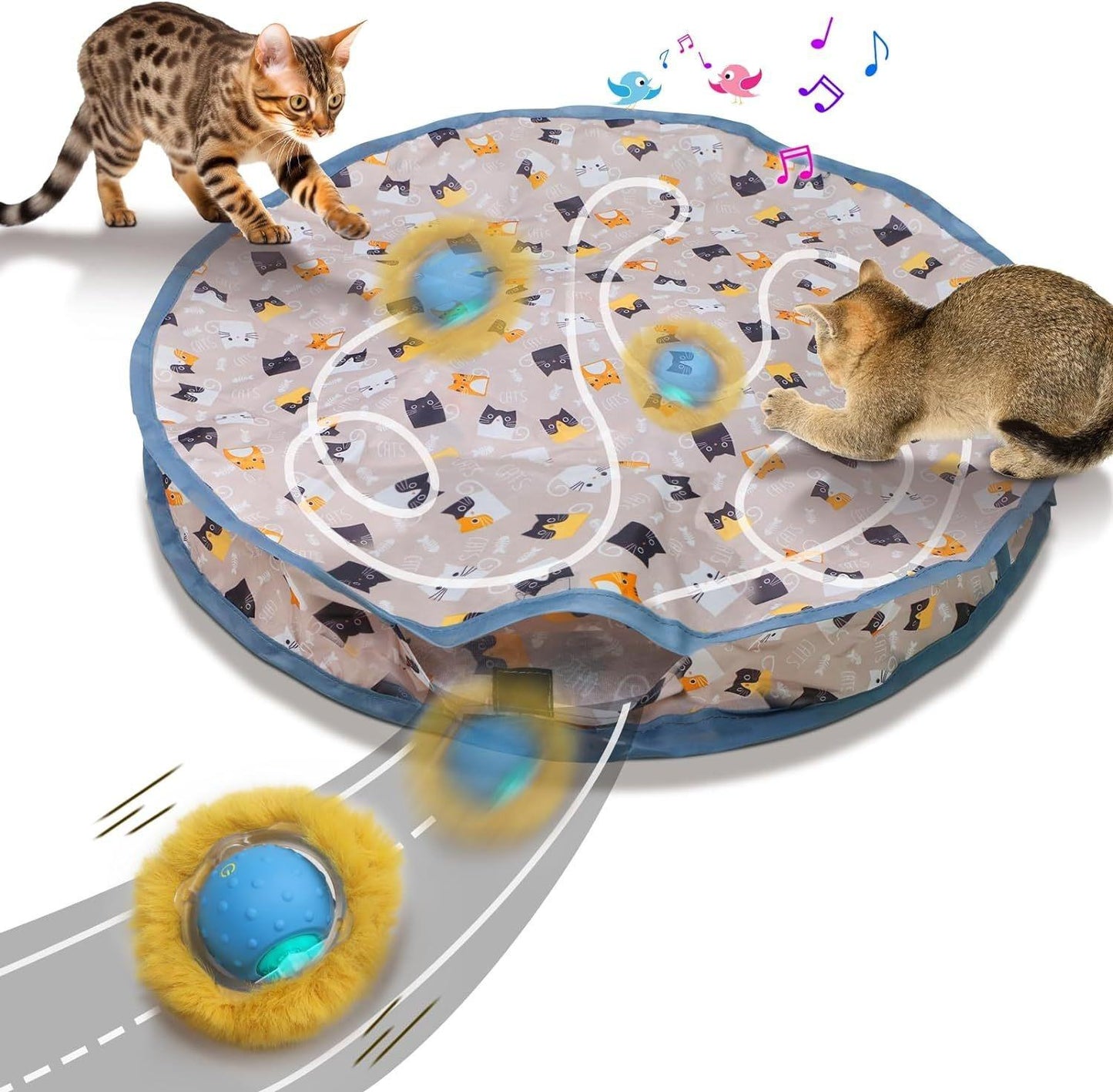 Motion-Activated Cat Toy Ball with Hunting Cover and Play Mat