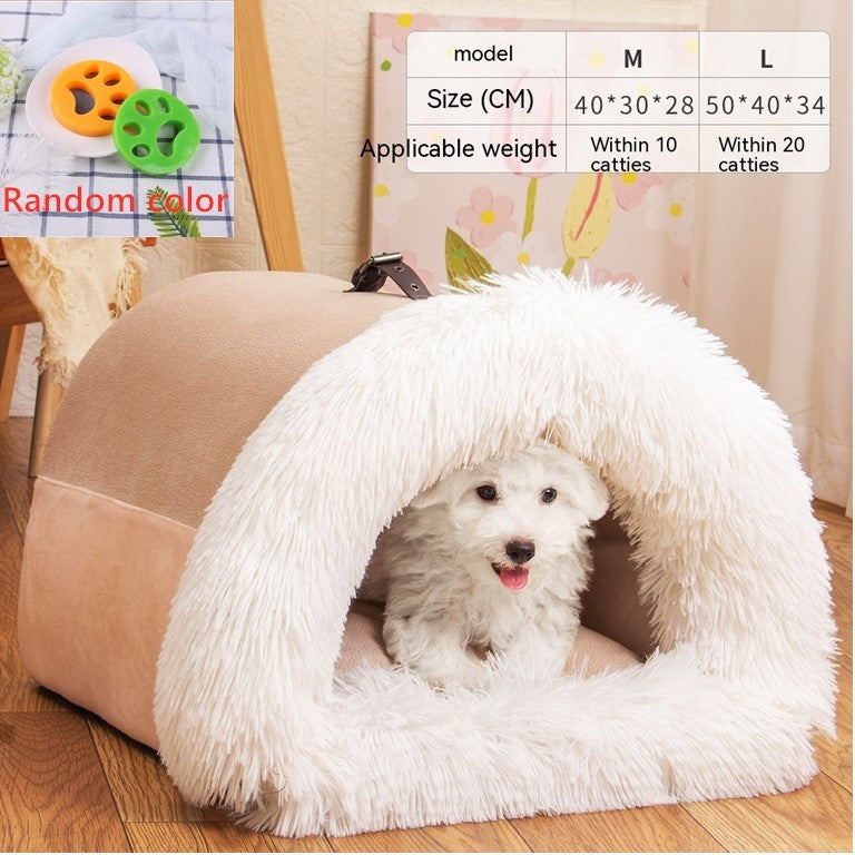 Cat curled up in ultra-soft long fur warm nest bed