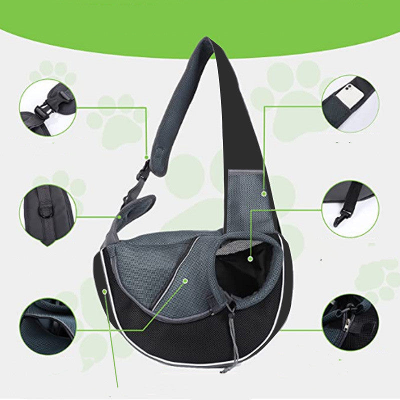 Small dog in breathable crossbody carrier bag