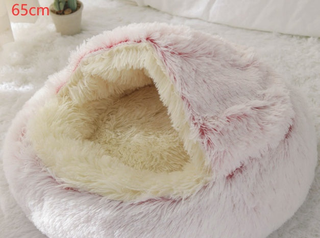 2-in-1 Round Plush Calming Pet Bed