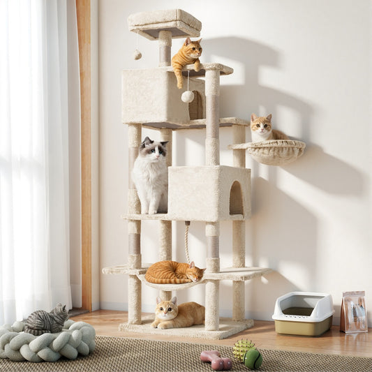 66" Multi-Cat Tree Tower with Hammock & Condos
