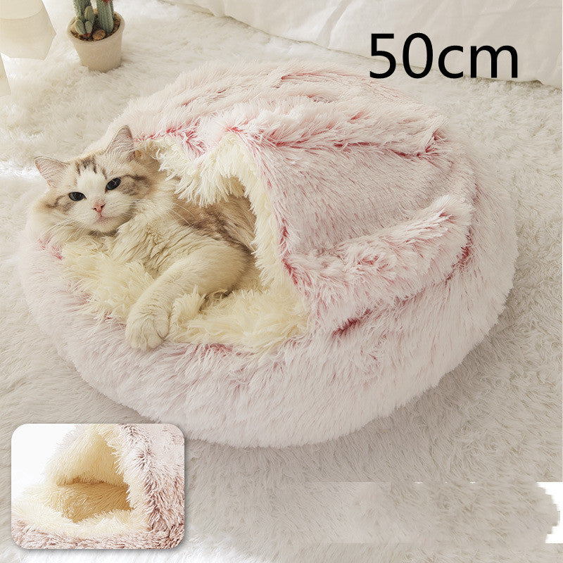 2-in-1 Round Plush Calming Pet Bed