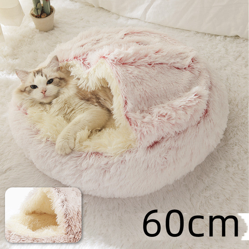2-in-1 Round Plush Calming Pet Bed
