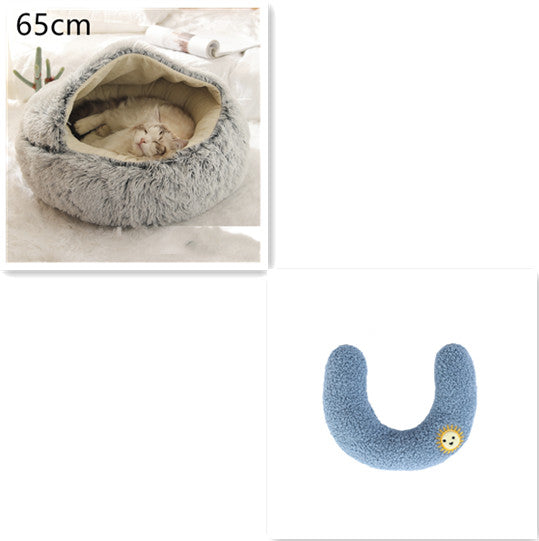 2-in-1 Round Plush Calming Pet Bed