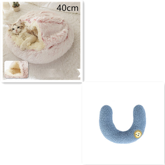 2-in-1 Round Plush Calming Pet Bed