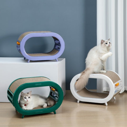 Villa-Shaped Corrugated Cat Scratch Board Nest Multi-Surface Scratcher and Enclosed Resting House