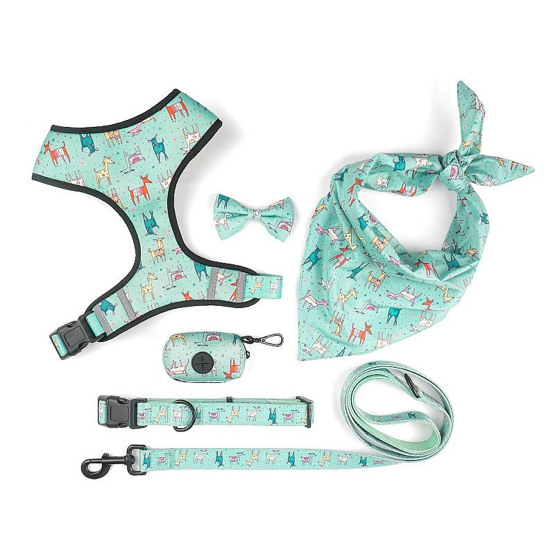 Printed Dog Chest Harness 6-Piece Set