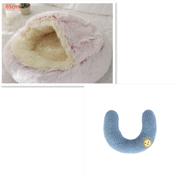 2-in-1 Round Plush Calming Pet Bed