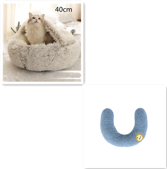 2-in-1 Round Plush Calming Pet Bed