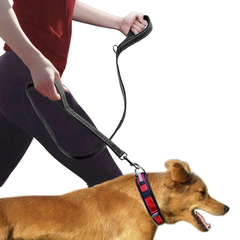 Double handle reflective dog training leash for better control and night visibility
