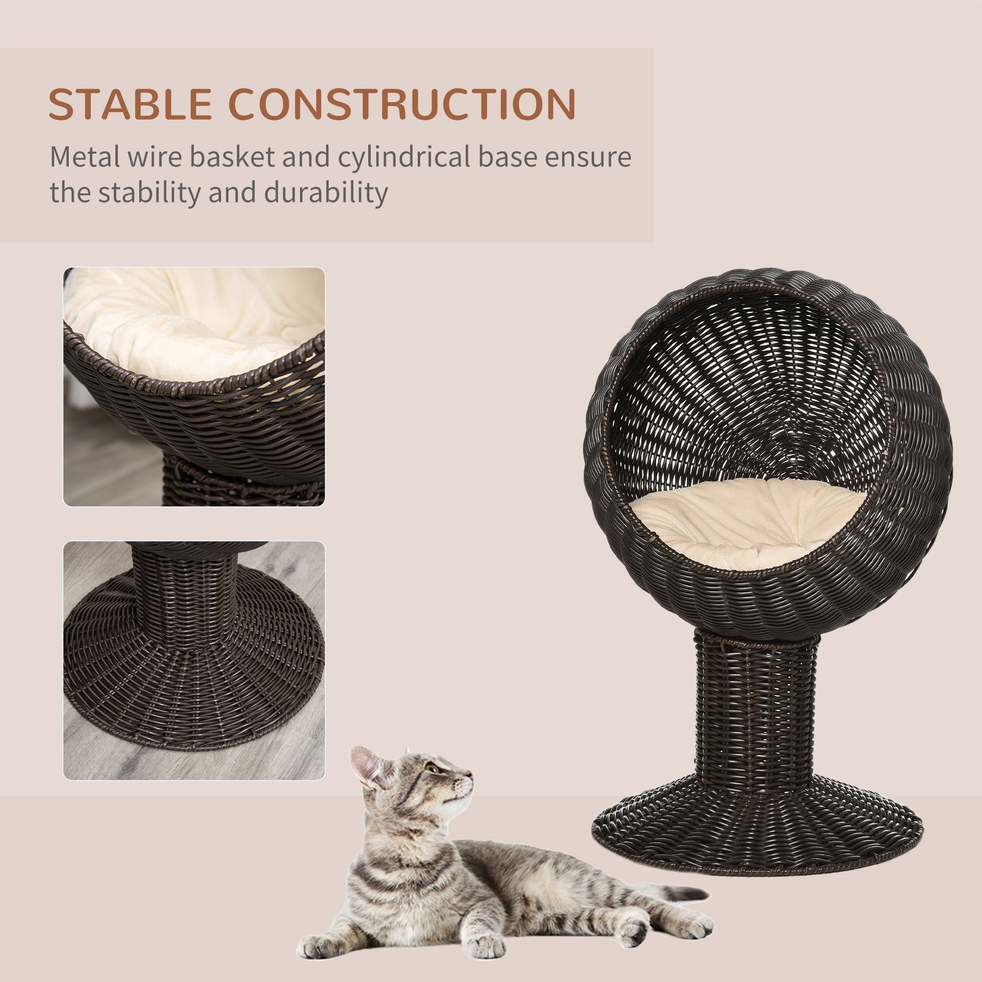 Cat resting in woven egg pod