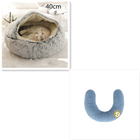 2-in-1 Round Plush Calming Pet Bed