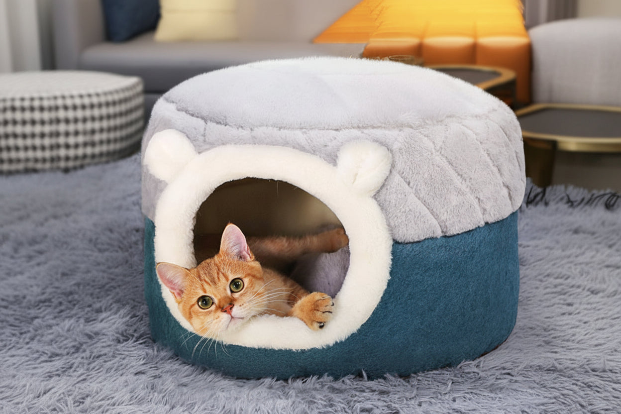 Soft Plush Cat Bed and House for Small Dogs and Cats
