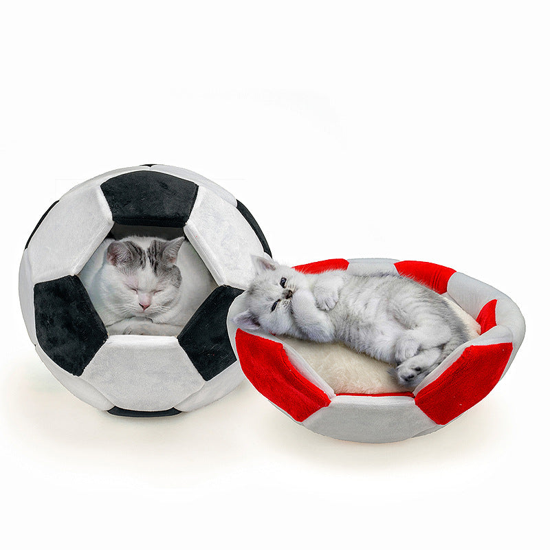 Football-Shaped Dual-Use Plush Pet Nest Bed for Cats and Small Dogs
