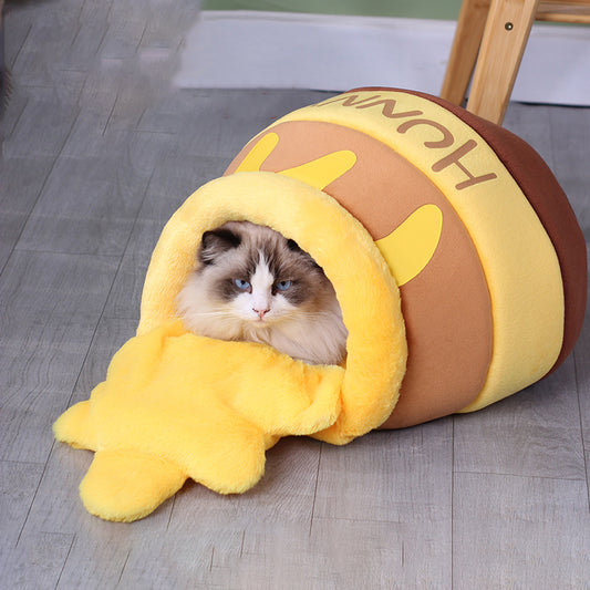 Honey Jar Shaped Cozy Warm Winter Cat Kennel and Nest Bed