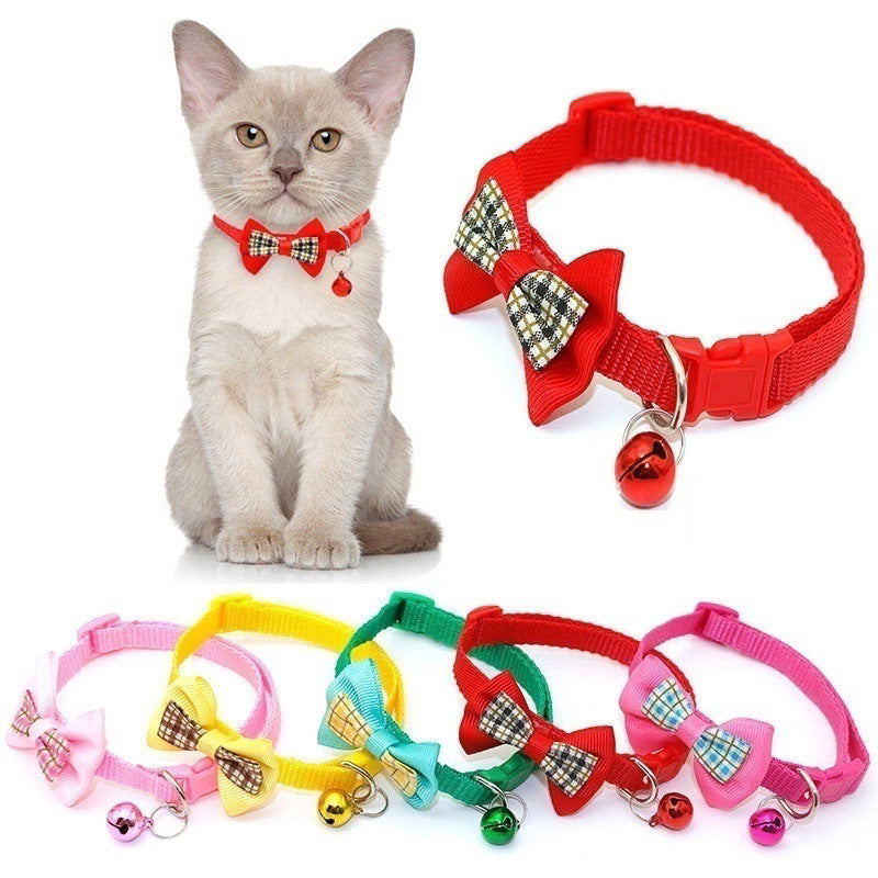 Plaid Bow Pet Collar for Cats and Small Dogs