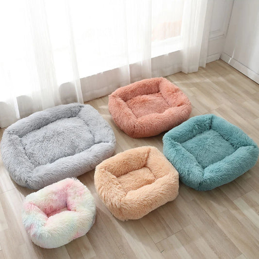 Long Plush Square Dog Bed