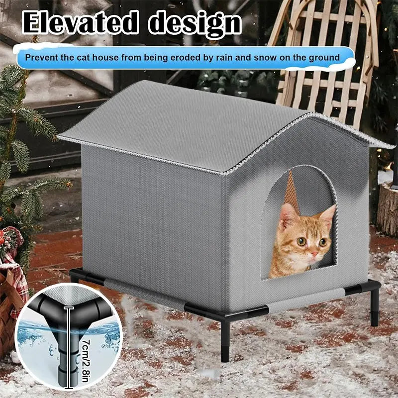 Foldable Outdoor Cat House – Waterproof Shelter with Mat, All-Weather, 33x33x33cm