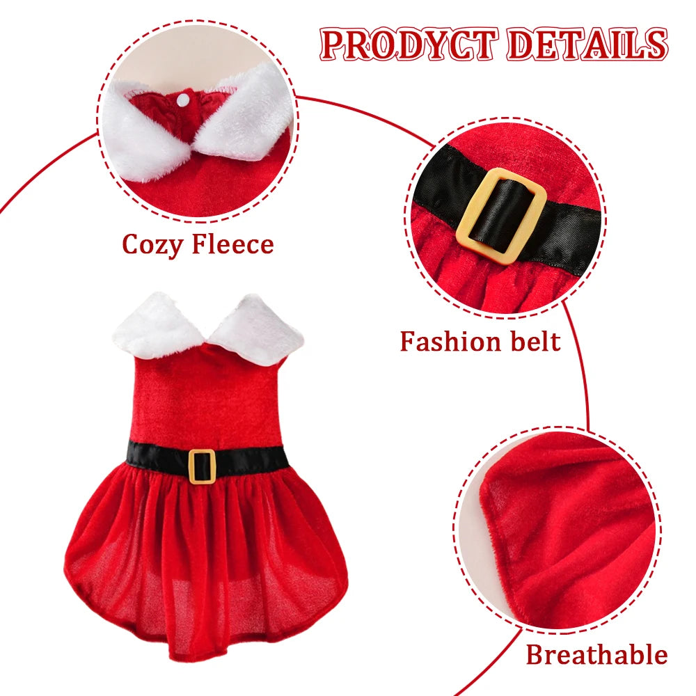Christmas Pet Dress – Red Princess Costume for Small Dogs & Cats, S–XL