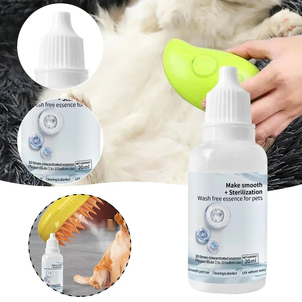 Leave-In Pet Hair Serum & Steam Brush Set – No-Rinse Grooming Essence for Cats & Dogs