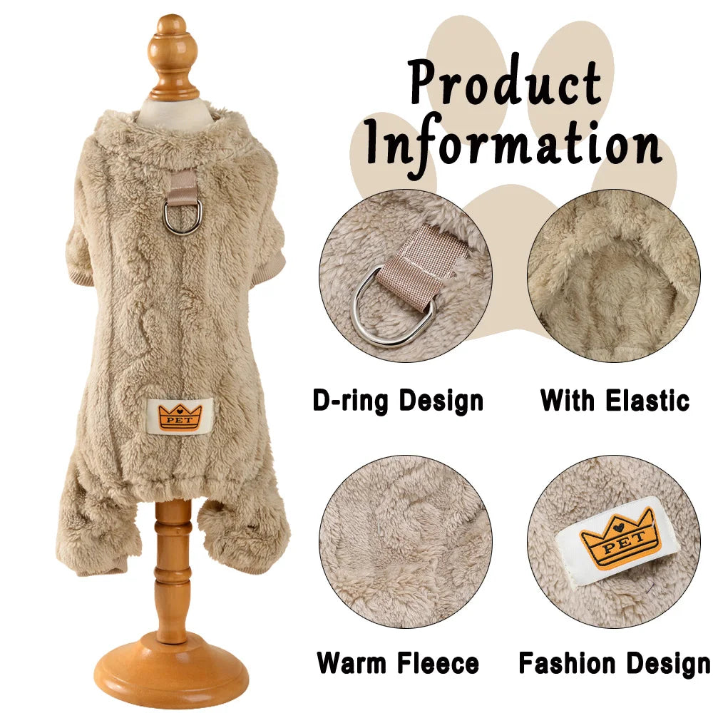 Fleece Pet Jumpsuit – Cozy Winter Clothes for Small Dogs & Cats, XS–XL