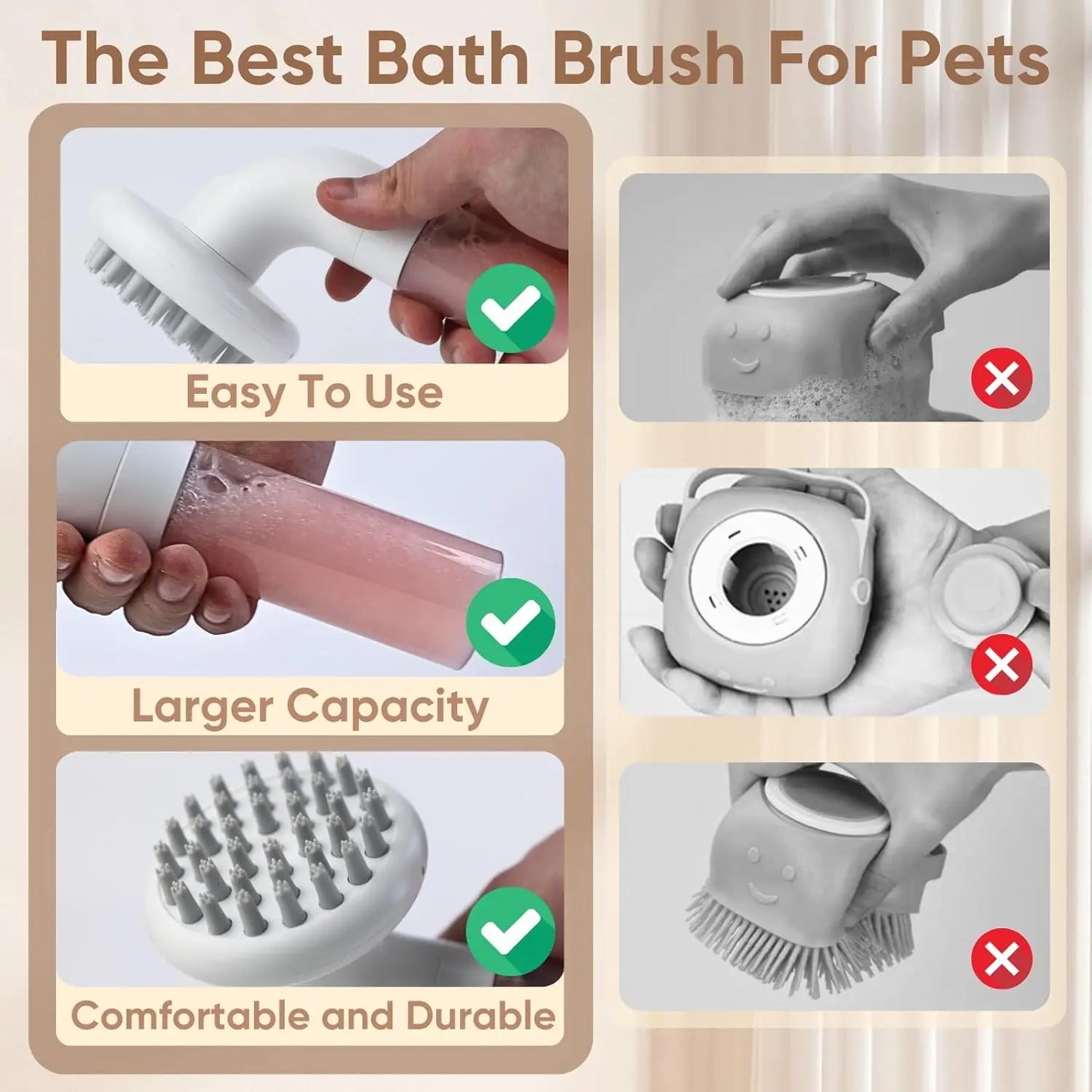 3-in-1 Pet Bath Brush with Shampoo Dispenser – Silicone Massage Grooming Brush for Dogs & Cats