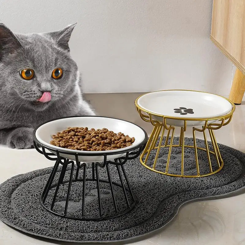 Elevated Ceramic Pet Bowl with Metal Stand – For Cats & Small Dogs