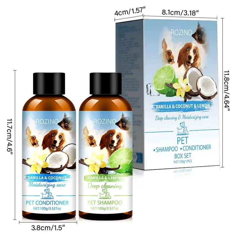 Pet Shower Gel & Conditioner Combo Pack – Lime & Coconut Scent for Dogs & Cats