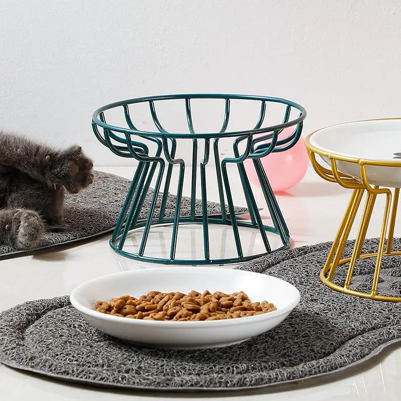 Elevated Ceramic Pet Bowl with Metal Stand – For Cats & Small Dogs