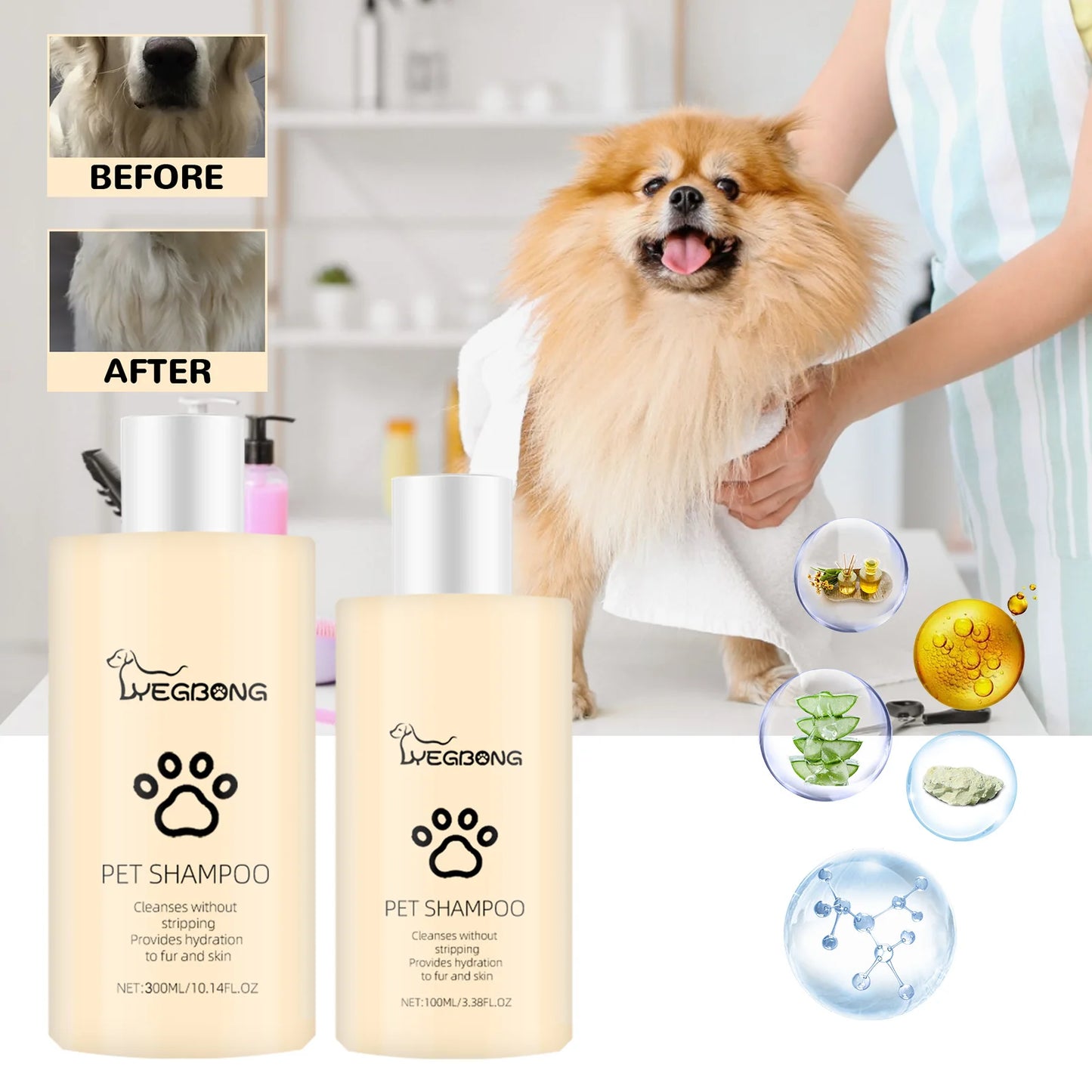 Pet Shampoo – Anti-Mite, Flea & Odor Removal, Softening Formula for Dogs & Cats