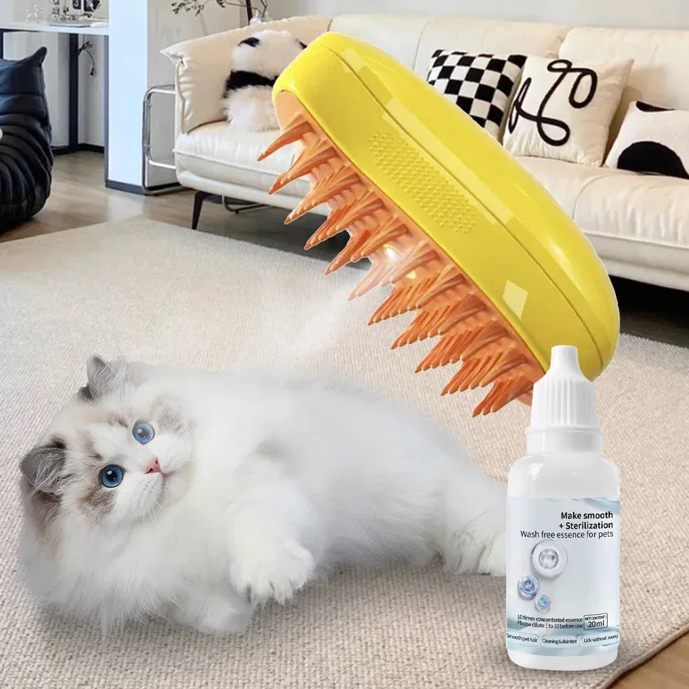 Leave-In Pet Hair Serum & Steam Brush Set – No-Rinse Grooming Essence for Cats & Dogs