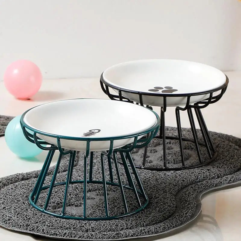 Elevated Ceramic Pet Bowl with Metal Stand – For Cats & Small Dogs