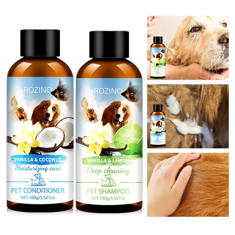 Pet Shower Gel & Conditioner Combo Pack – Lime & Coconut Scent for Dogs & Cats