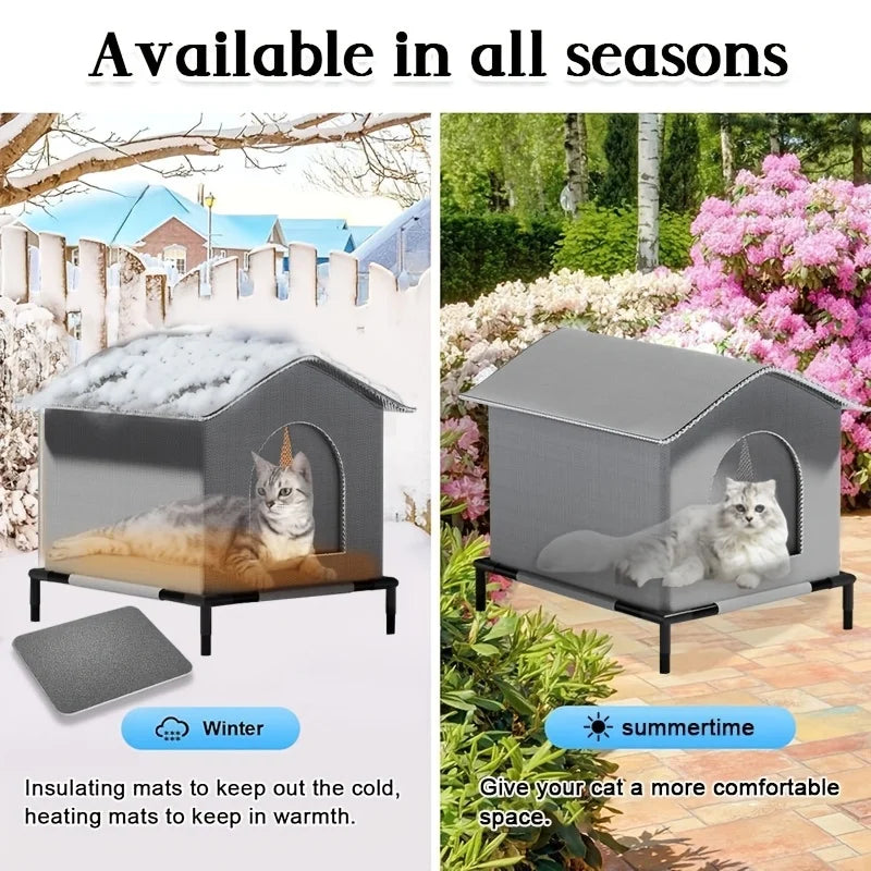 Foldable Outdoor Cat House – Waterproof Shelter with Mat, All-Weather, 33x33x33cm