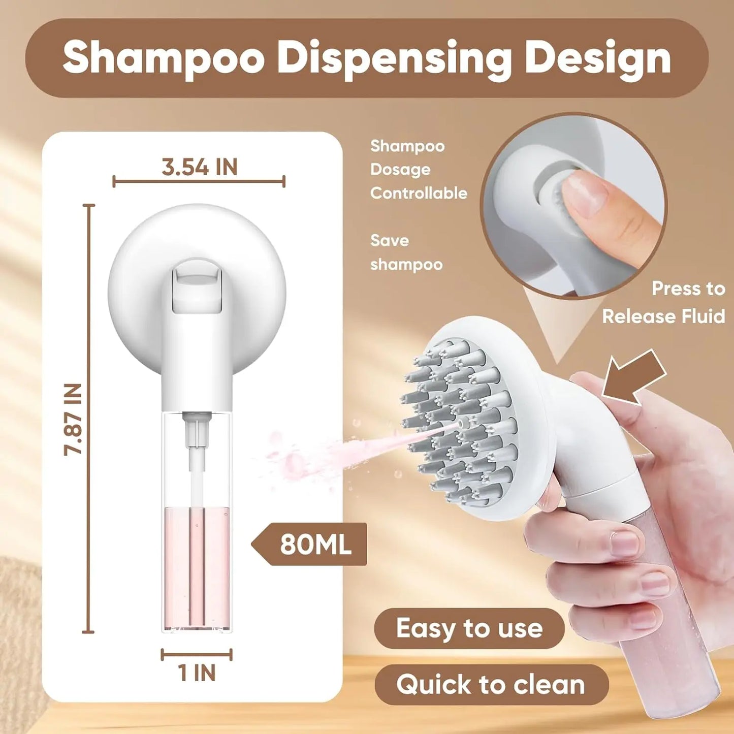 3-in-1 Pet Bath Brush with Shampoo Dispenser – Silicone Massage Grooming Brush for Dogs & Cats