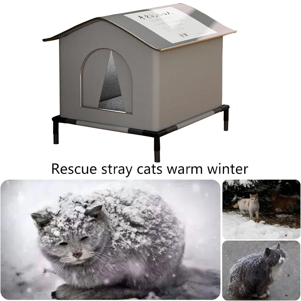 Foldable Outdoor Cat House – Waterproof Shelter with Mat, All-Weather, 33x33x33cm