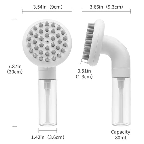 3-in-1 Pet Bath Brush with Shampoo Dispenser – Silicone Massage Grooming Brush for Dogs & Cats