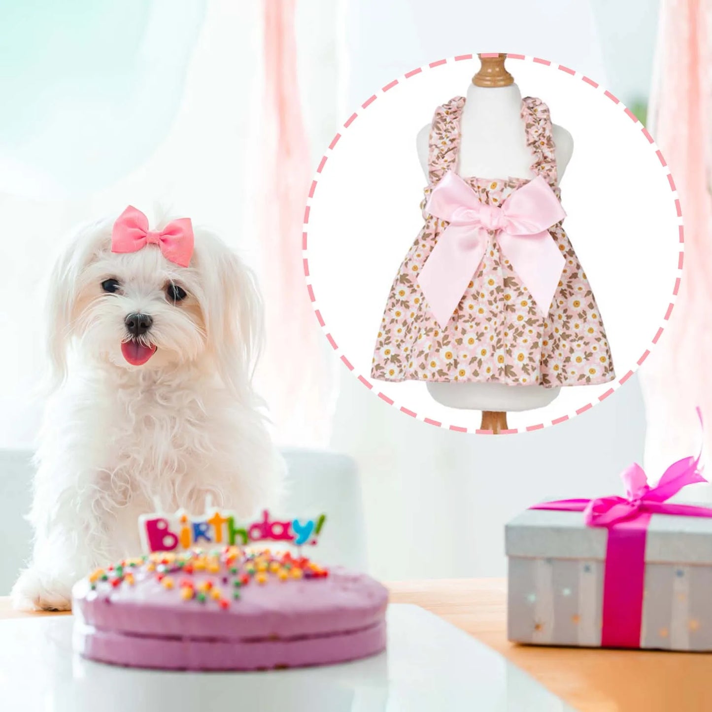 Romantic Summer Pet Dress – Cute Skirt for Small Dogs & Cats, Pink Floral