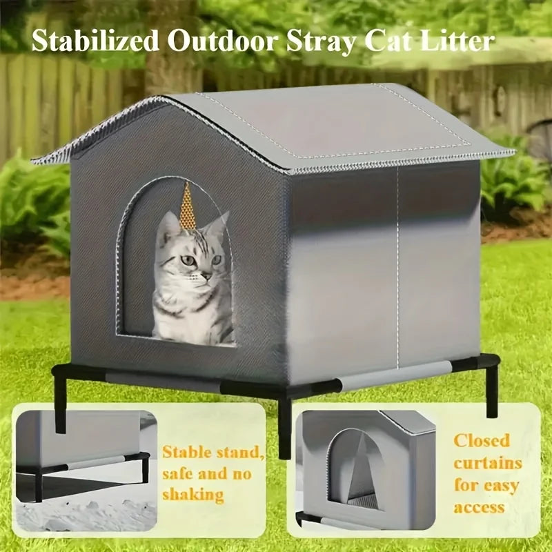 Foldable Outdoor Cat House – Waterproof Shelter with Mat, All-Weather, 33x33x33cm