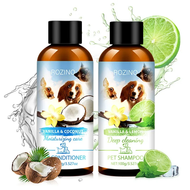 Pet Shower Gel & Conditioner Combo Pack – Lime & Coconut Scent for Dogs & Cats