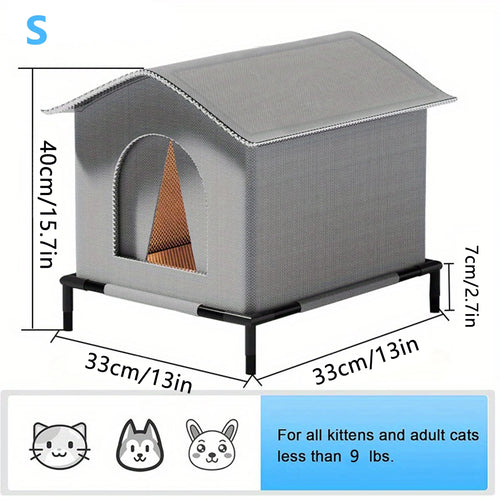 Foldable Outdoor Cat House – Waterproof Shelter with Mat, All-Weather, 33x33x33cm