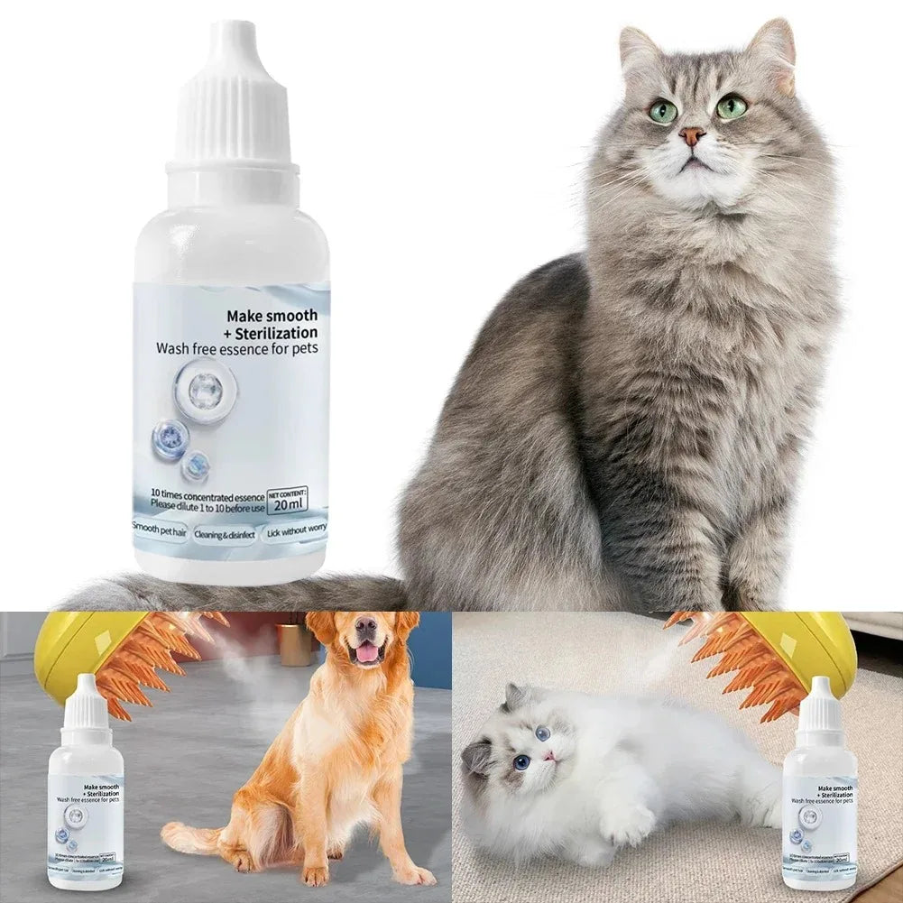 Leave-In Pet Hair Serum & Steam Brush Set – No-Rinse Grooming Essence for Cats & Dogs