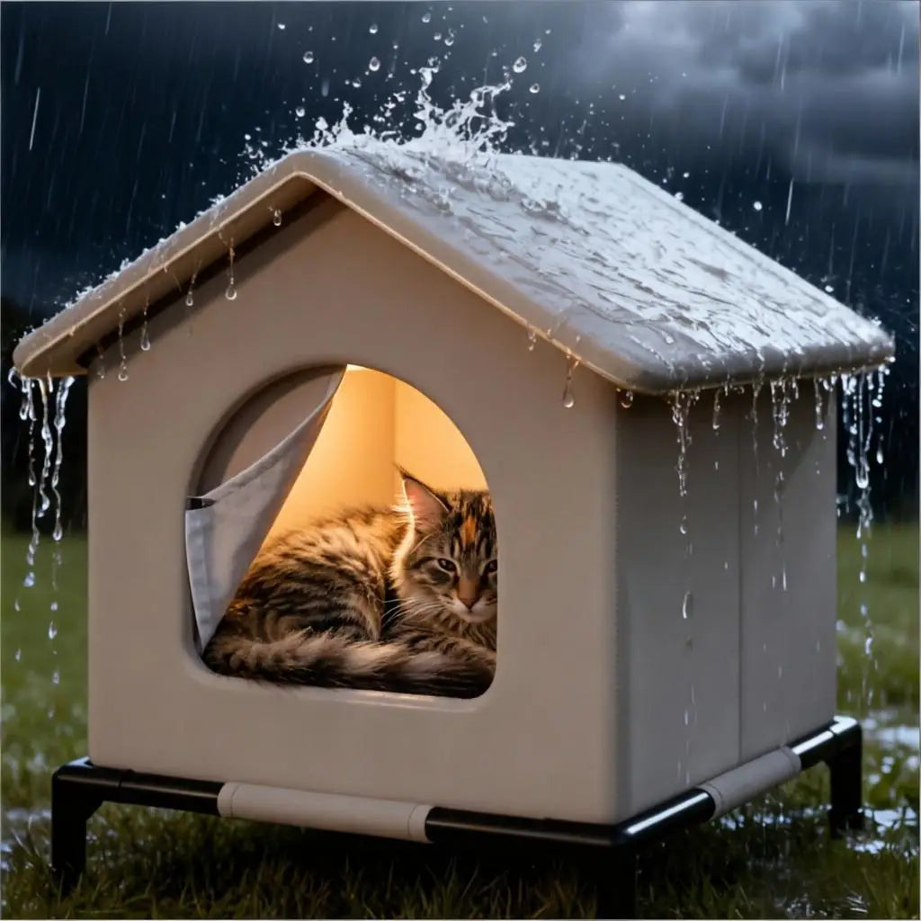 Foldable Outdoor Cat House – Waterproof Shelter with Mat, All-Weather, 33x33x33cm