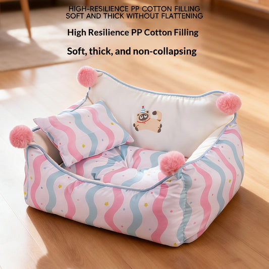 Printed Striped Sofa Bed, All-Season Cushioned Bed for Dogs & Cats